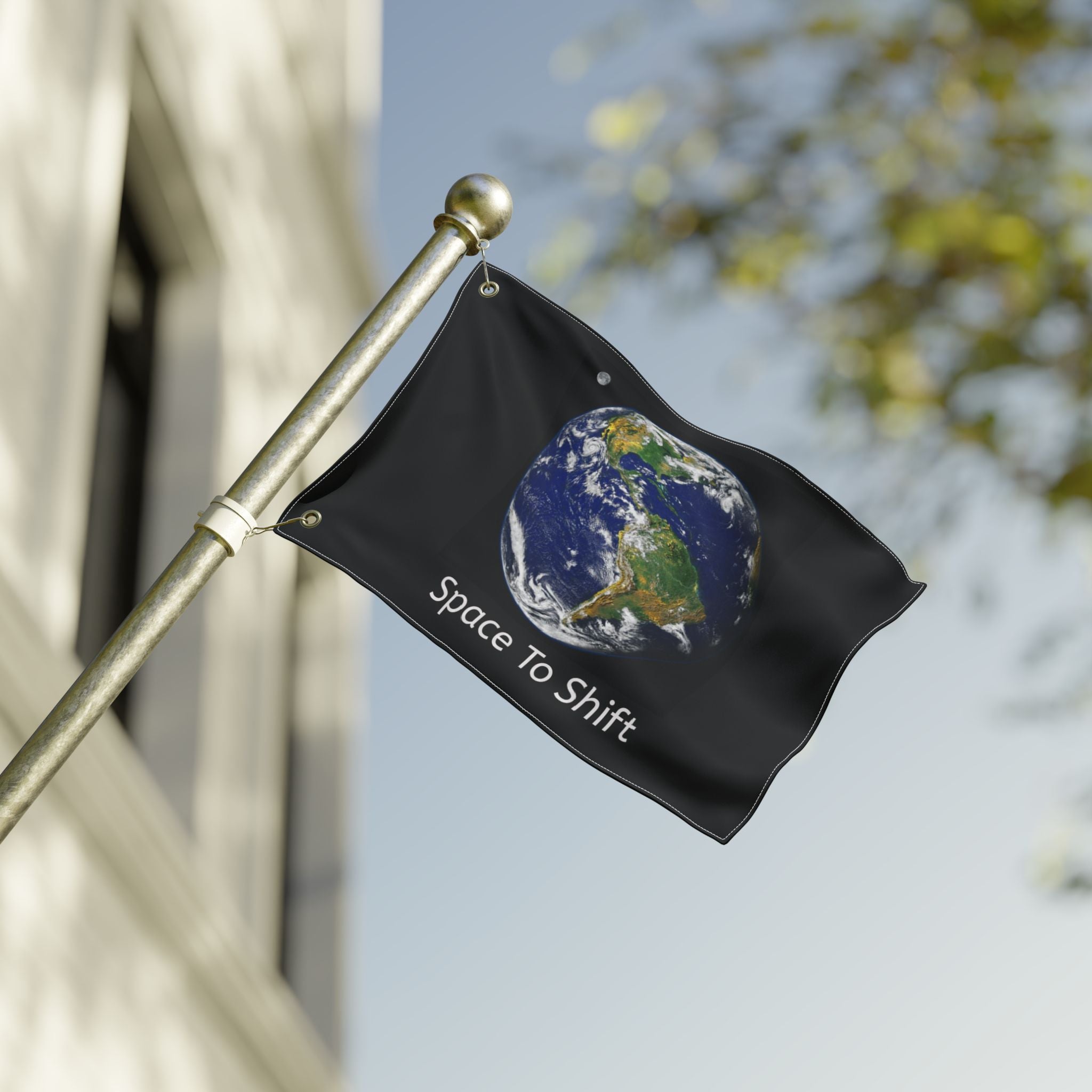 Earth Globe Flag — "Space To Shift" Double-Sided Outdoor Banner