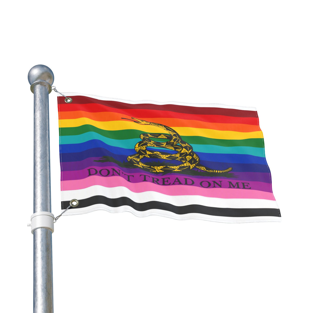 Pride Gadsden Flag — Double-Sided "Don't Tread On Me" Rainbow Flag