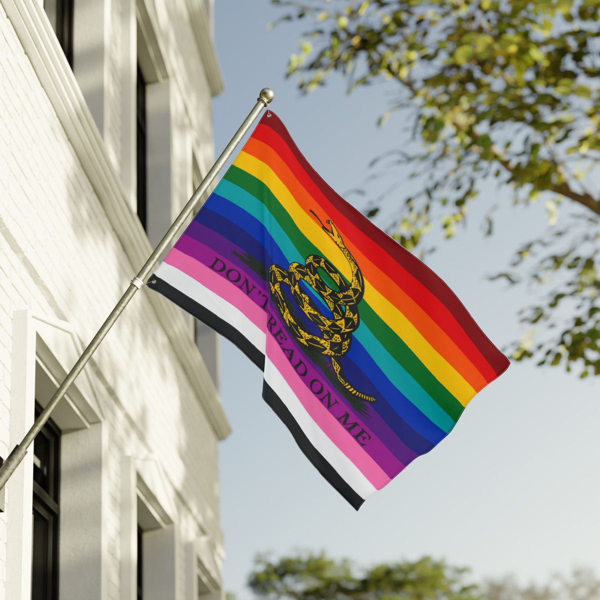 Pride Gadsden Flag — Double-Sided "Don't Tread On Me" Rainbow Flag