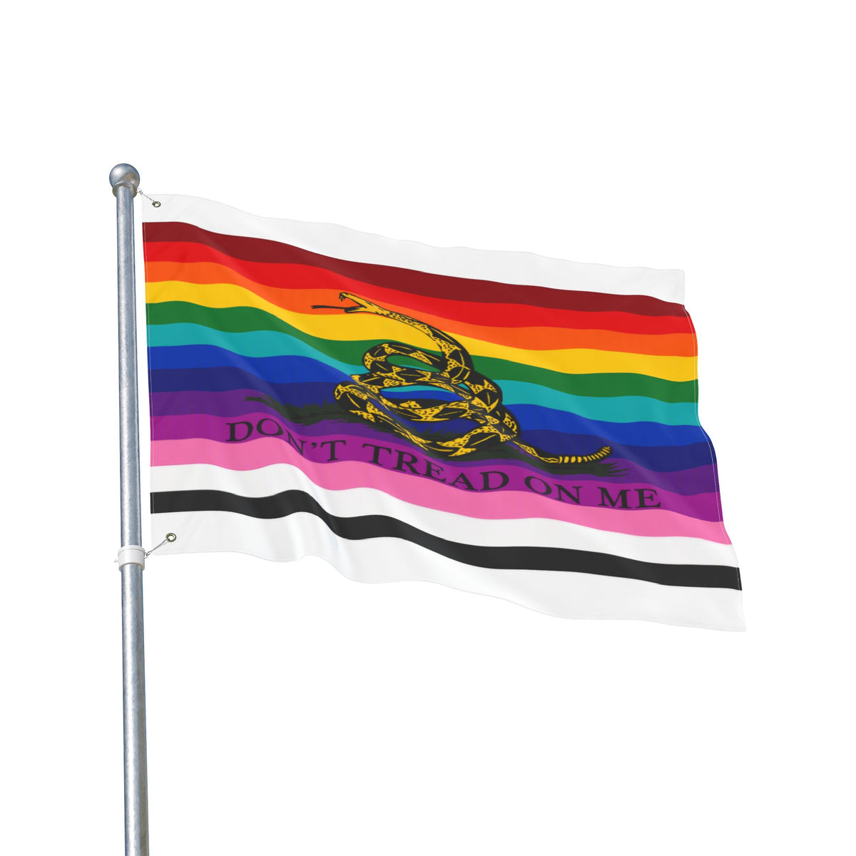 Pride Gadsden Flag — Double-Sided "Don't Tread On Me" Rainbow Flag